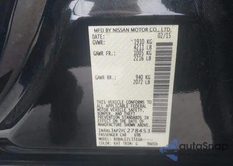 2015 Nissan Altima 2.5/2.5 S/2.5 Sl/2.5 Sv from USA, damaged, VIN 1N4AL3AP2FC278453